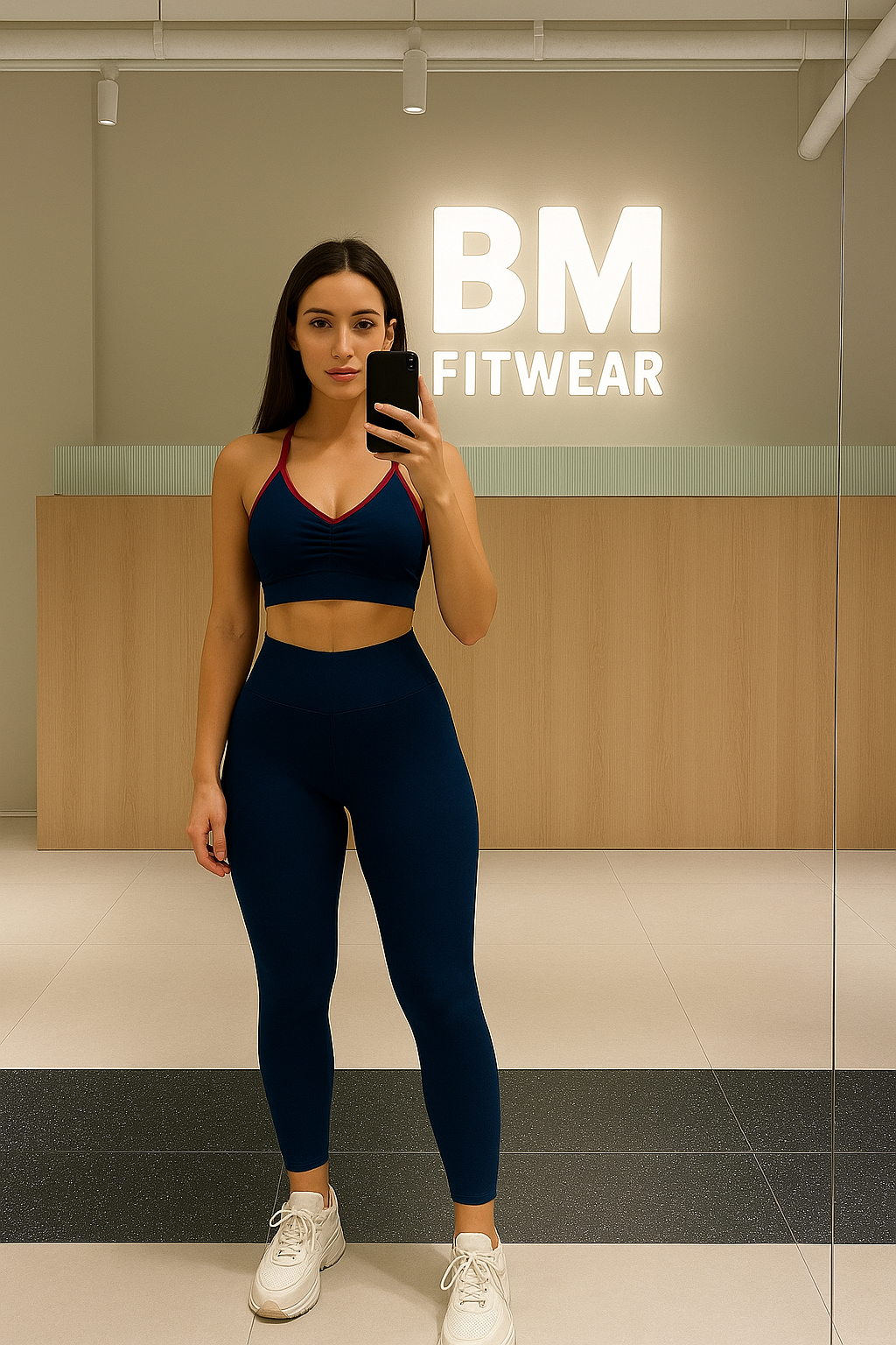 BM フィットウェア セット – ネイビーブルーにレッドのディテール