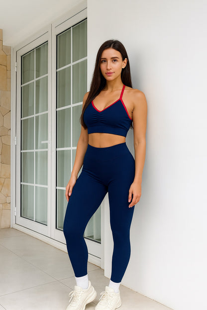 BM フィットウェア セット – ネイビーブルーにレッドのディテール