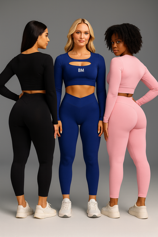 カットアウトディテールの長袖セット + Vウエストレギンス – BM Fitwear